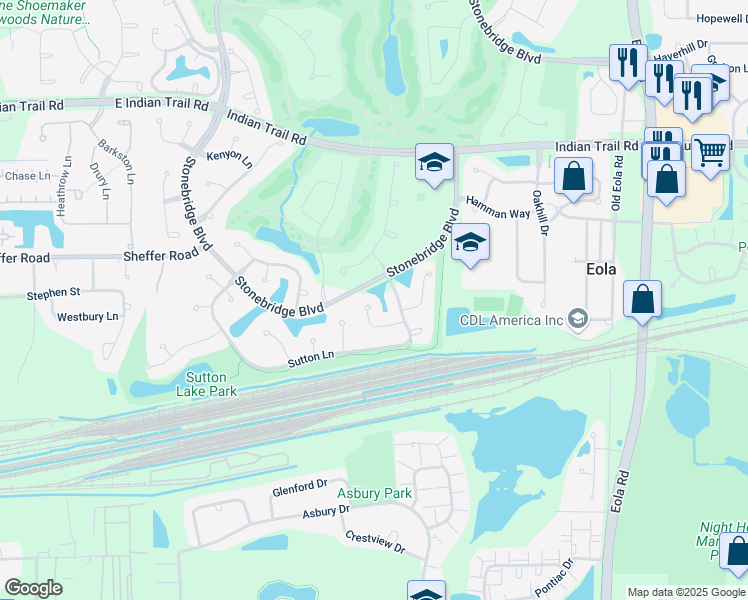 map of restaurants, bars, coffee shops, grocery stores, and more near 2518 Danhaven Court in Aurora