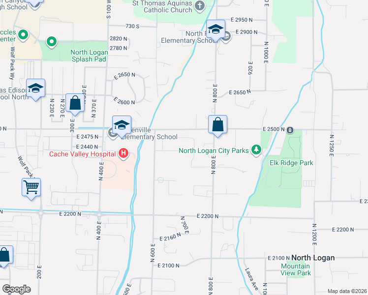 map of restaurants, bars, coffee shops, grocery stores, and more near 709 East 2450 North in North Logan