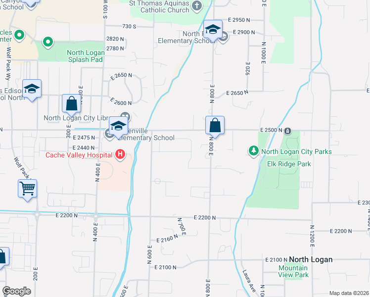 map of restaurants, bars, coffee shops, grocery stores, and more near 2450 North in North Logan