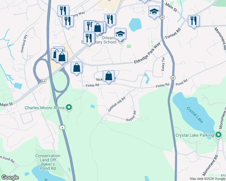 map of restaurants, bars, coffee shops, grocery stores, and more near 13 Industry Way in Orleans