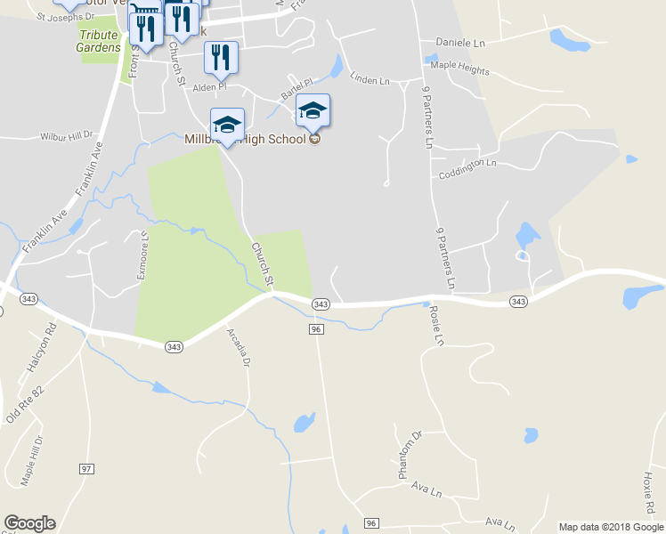 map of restaurants, bars, coffee shops, grocery stores, and more near 19-25 Taintor Way in Millbrook