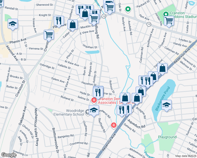 map of restaurants, bars, coffee shops, grocery stores, and more near 245 Budlong Road in Cranston