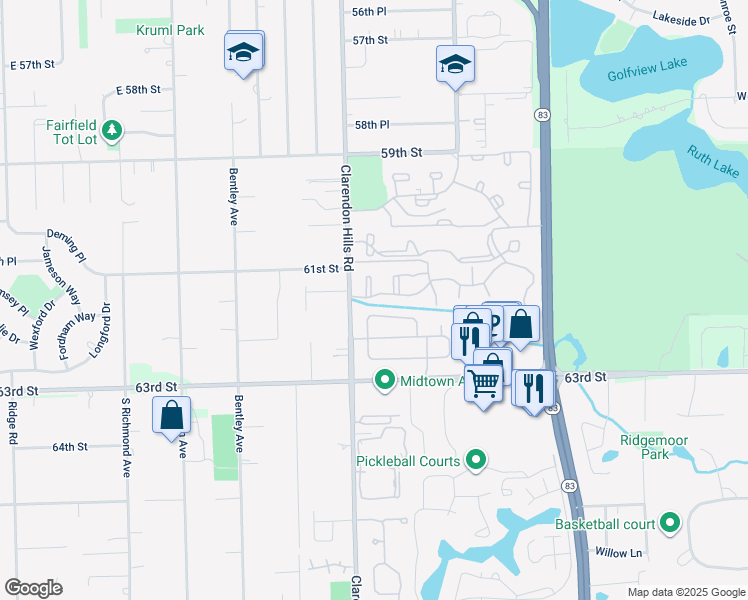 map of restaurants, bars, coffee shops, grocery stores, and more near 248 Brookside Lane in Willowbrook
