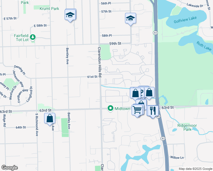 map of restaurants, bars, coffee shops, grocery stores, and more near 248 Brookside Lane in Willowbrook