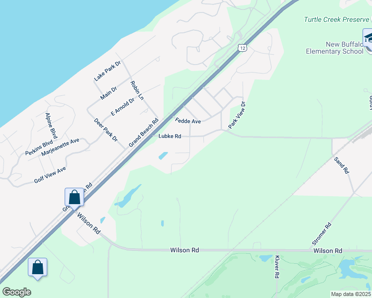 map of restaurants, bars, coffee shops, grocery stores, and more near 13227 Country Lane in New Buffalo
