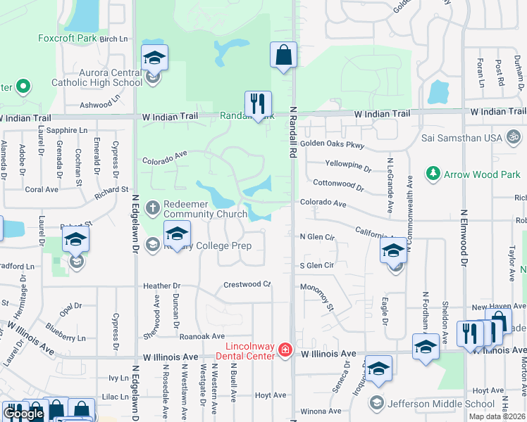 map of restaurants, bars, coffee shops, grocery stores, and more near 1470 Colorado Avenue in Aurora