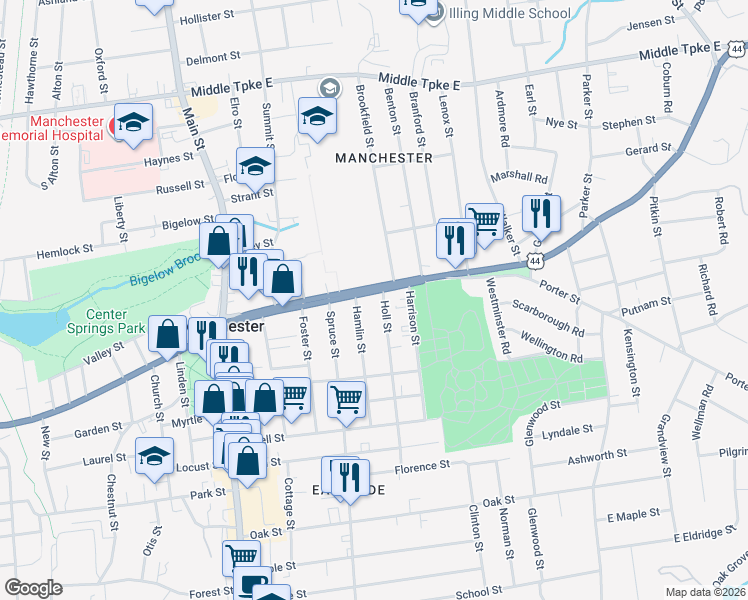 map of restaurants, bars, coffee shops, grocery stores, and more near 19 Holl Street in Manchester