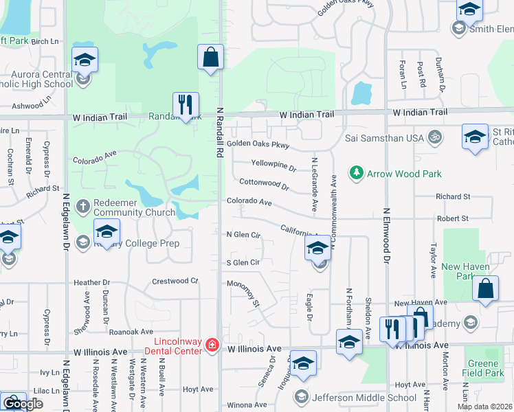 map of restaurants, bars, coffee shops, grocery stores, and more near 1310 Colorado Avenue in Aurora