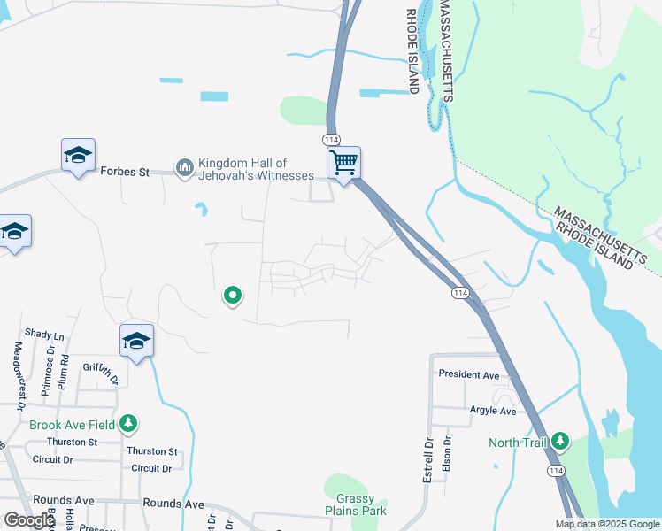 map of restaurants, bars, coffee shops, grocery stores, and more near 92 Hospital Road in East Providence