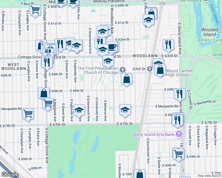 map of restaurants, bars, coffee shops, grocery stores, and more near in Chicago