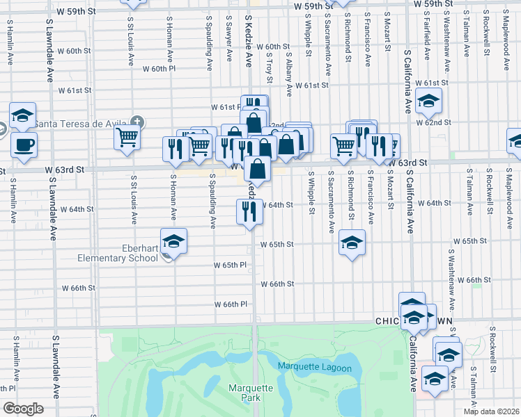 map of restaurants, bars, coffee shops, grocery stores, and more near in Chicago
