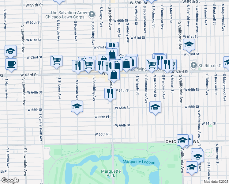 map of restaurants, bars, coffee shops, grocery stores, and more near in Chicago