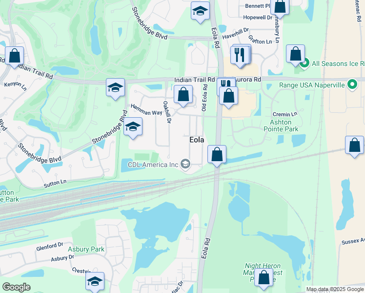 map of restaurants, bars, coffee shops, grocery stores, and more near 65363 4th Street in Aurora