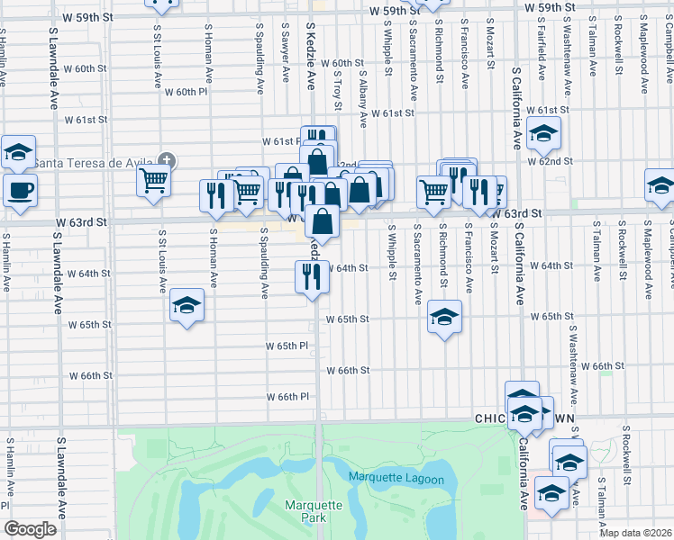 map of restaurants, bars, coffee shops, grocery stores, and more near in Chicago