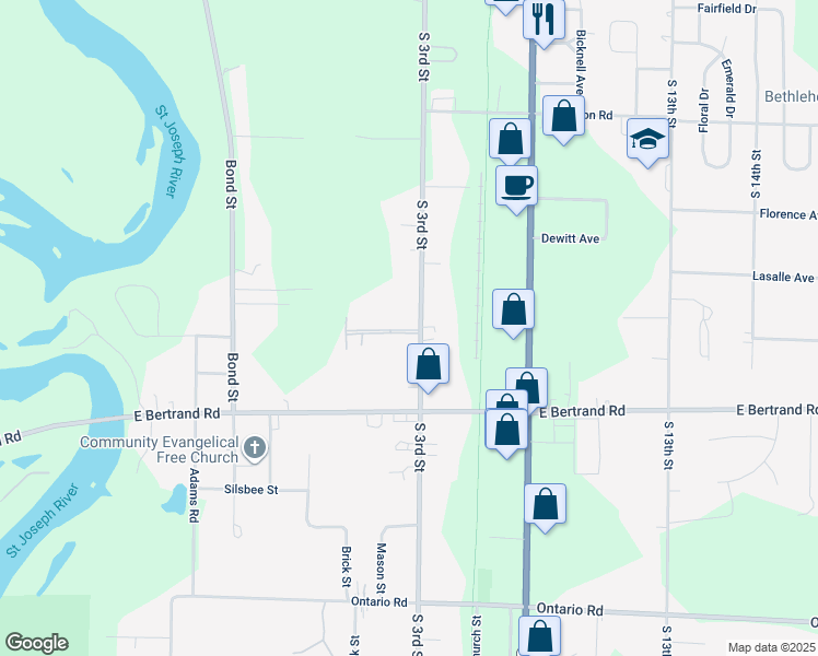 map of restaurants, bars, coffee shops, grocery stores, and more near 242 Higgins Street in Niles