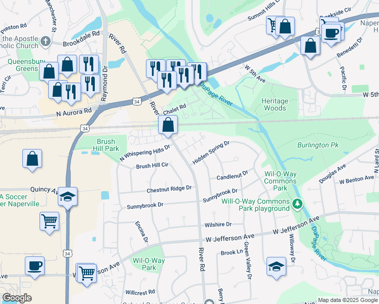 map of restaurants, bars, coffee shops, grocery stores, and more near in Naperville