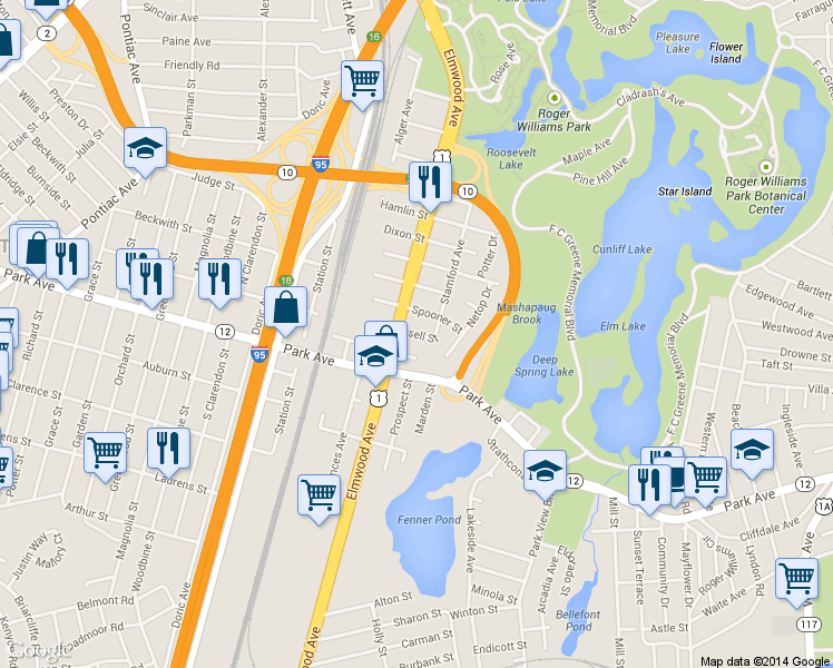 map of restaurants, bars, coffee shops, grocery stores, and more near in Providence