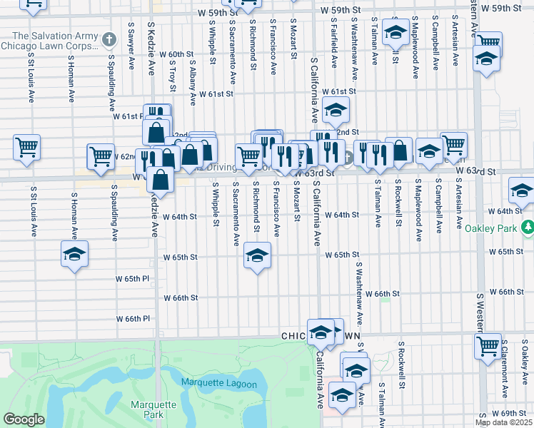 map of restaurants, bars, coffee shops, grocery stores, and more near in Chicago