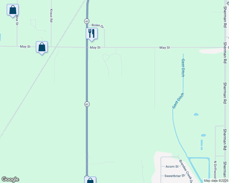 map of restaurants, bars, coffee shops, grocery stores, and more near 70163 Michigan 62 in Edwardsburg