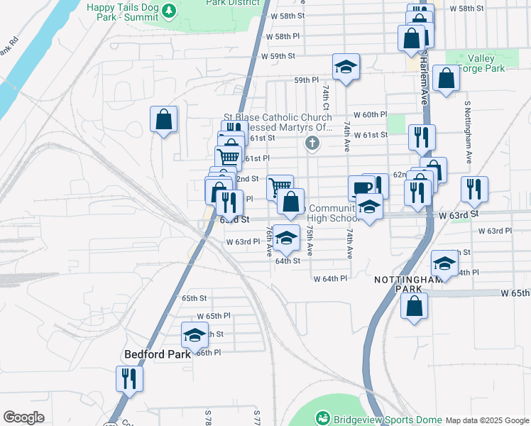 map of restaurants, bars, coffee shops, grocery stores, and more near 7616 62nd Place in Summit