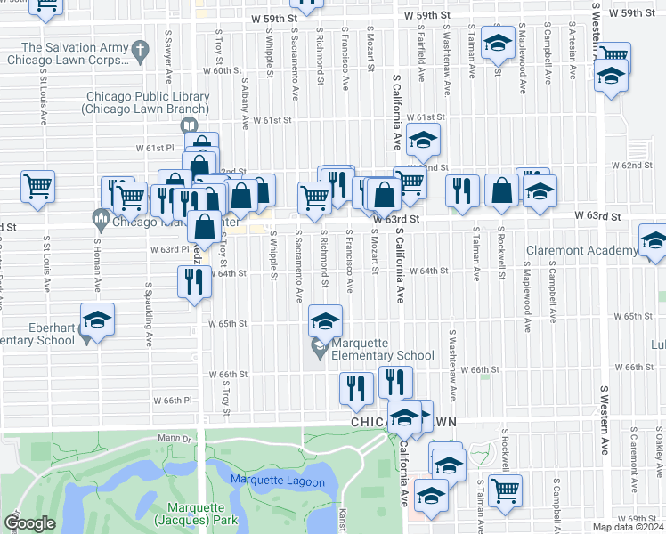 map of restaurants, bars, coffee shops, grocery stores, and more near in Chicago