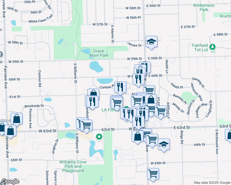 map of restaurants, bars, coffee shops, grocery stores, and more near 206 Carlisle Avenue in Westmont