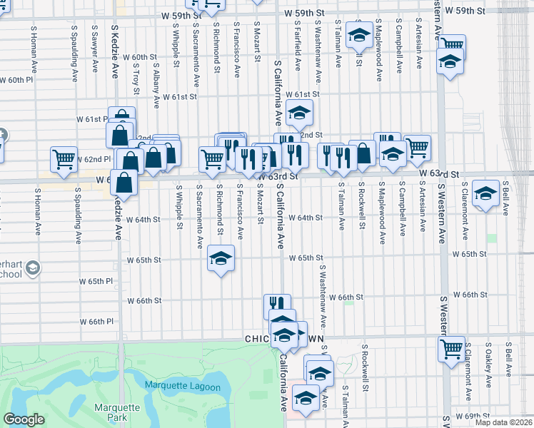 map of restaurants, bars, coffee shops, grocery stores, and more near in Chicago