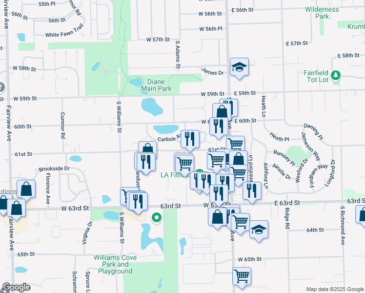 map of restaurants, bars, coffee shops, grocery stores, and more near 206 Carlisle Avenue in Westmont