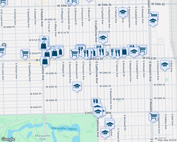 map of restaurants, bars, coffee shops, grocery stores, and more near in Chicago