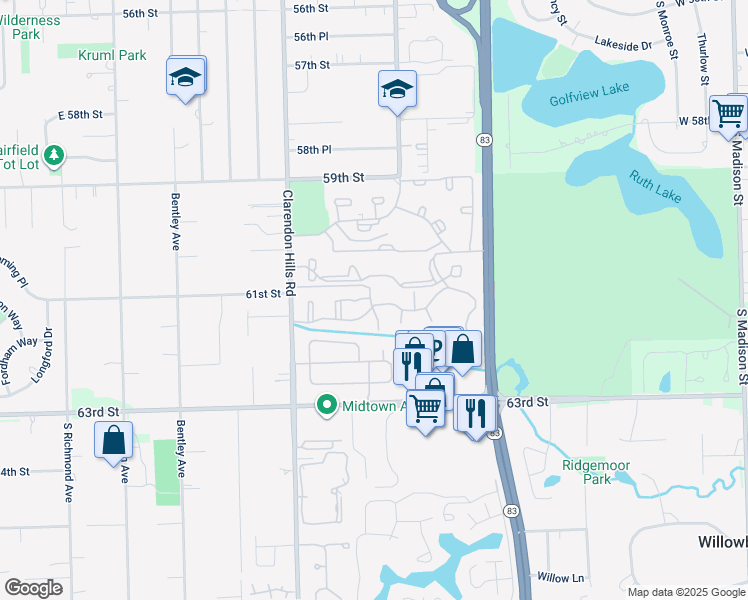 map of restaurants, bars, coffee shops, grocery stores, and more near 82 Lincoln Oaks Drive in Willowbrook