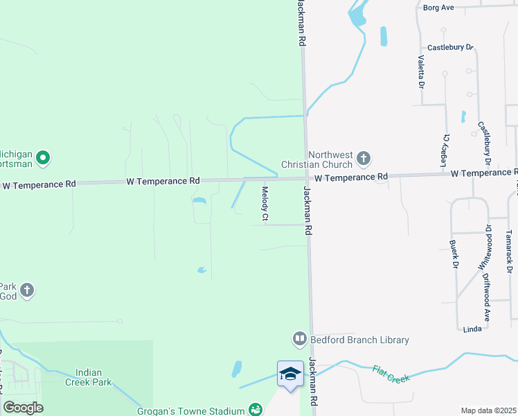 map of restaurants, bars, coffee shops, grocery stores, and more near 8941 Melody Court in Temperance