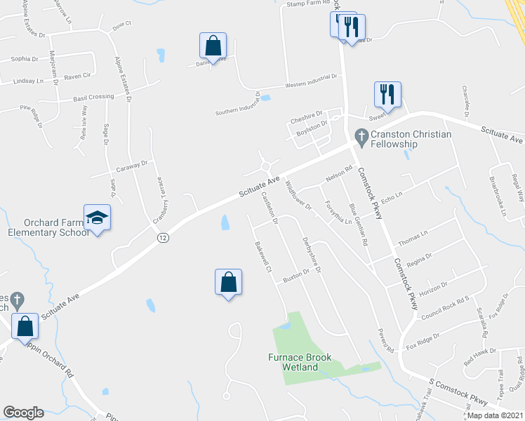 map of restaurants, bars, coffee shops, grocery stores, and more near 8 Castleton Drive in Cranston