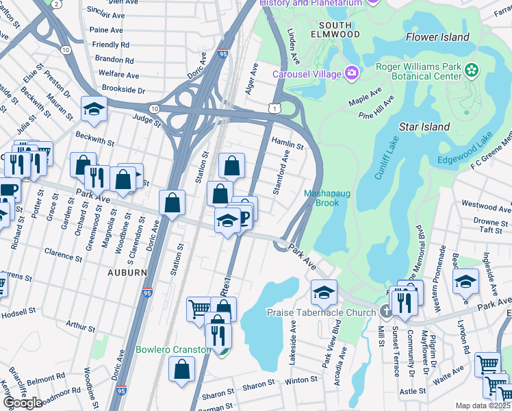 map of restaurants, bars, coffee shops, grocery stores, and more near 35 Bissell Street in Providence