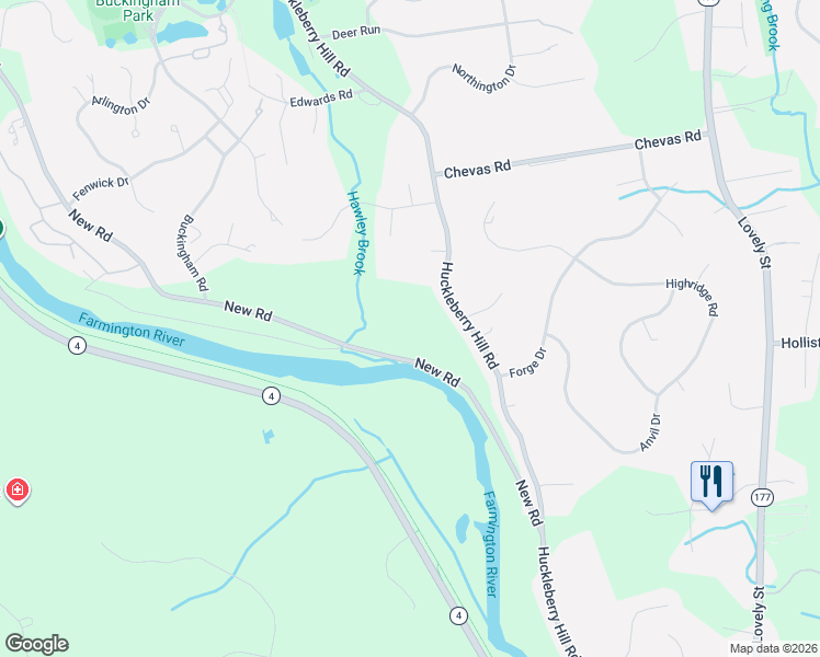 map of restaurants, bars, coffee shops, grocery stores, and more near 670 New Road in Avon