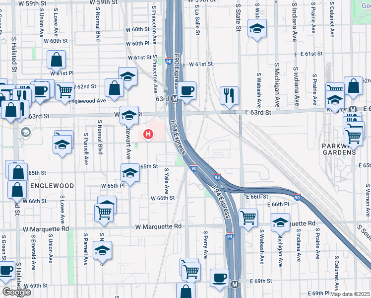 map of restaurants, bars, coffee shops, grocery stores, and more near 6409 South Wentworth Avenue in Chicago