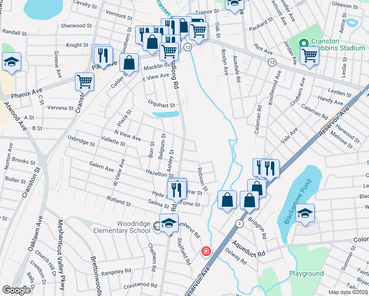 map of restaurants, bars, coffee shops, grocery stores, and more near 195 Budlong Road in Cranston