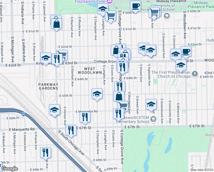 map of restaurants, bars, coffee shops, grocery stores, and more near in Chicago