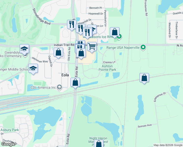 map of restaurants, bars, coffee shops, grocery stores, and more near 3174 Bromley Lane in Aurora