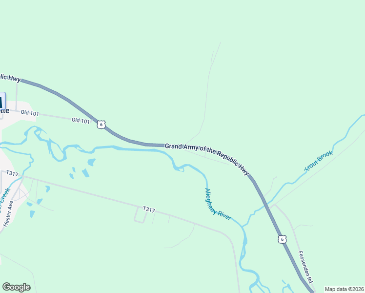 map of restaurants, bars, coffee shops, grocery stores, and more near State Route 6 in Roulette