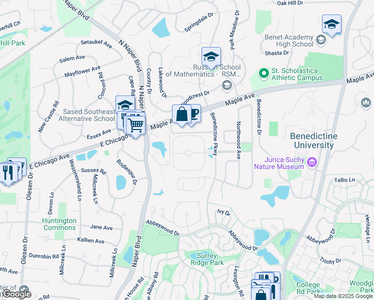 map of restaurants, bars, coffee shops, grocery stores, and more near 2803 Windsor Drive in Lisle