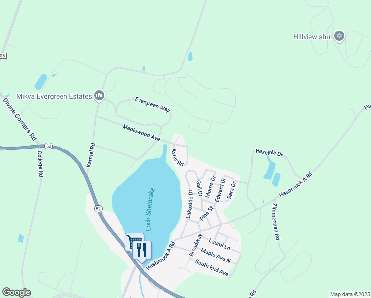map of restaurants, bars, coffee shops, grocery stores, and more near 108 Maplewood Avenue in Loch Sheldrake