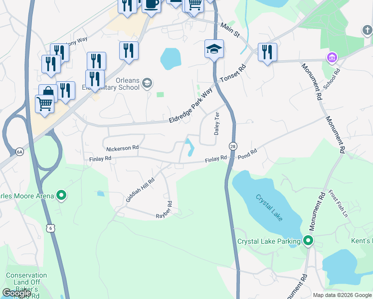 map of restaurants, bars, coffee shops, grocery stores, and more near 9 Kettle Pond Way in Orleans