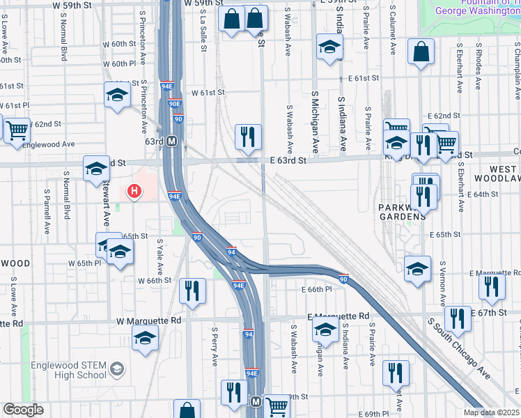 map of restaurants, bars, coffee shops, grocery stores, and more near 16 West 64th Street in Chicago