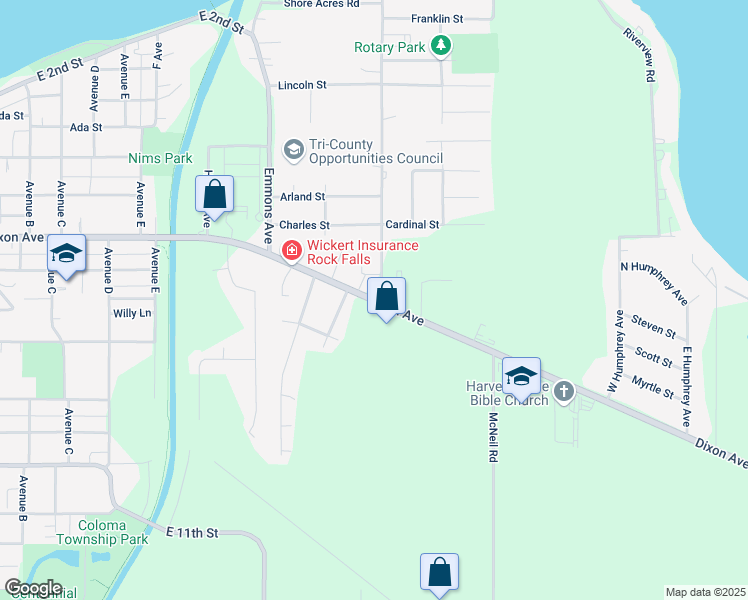 map of restaurants, bars, coffee shops, grocery stores, and more near 431-445 Martin Road in Rock Falls