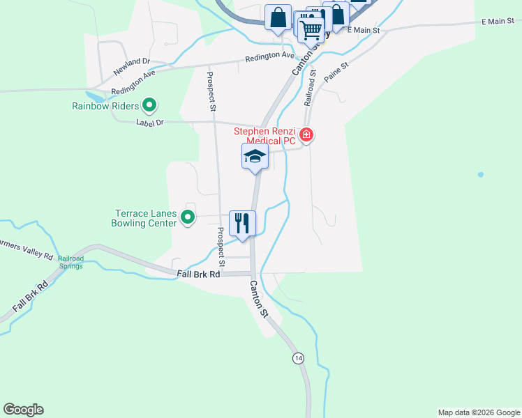 map of restaurants, bars, coffee shops, grocery stores, and more near 224 Canton Street in Troy
