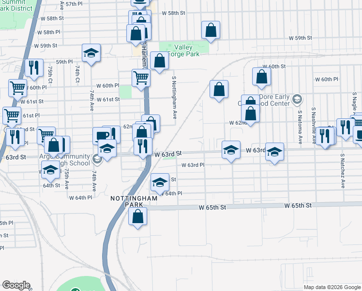 map of restaurants, bars, coffee shops, grocery stores, and more near 6248 South Gullikson Road in Chicago
