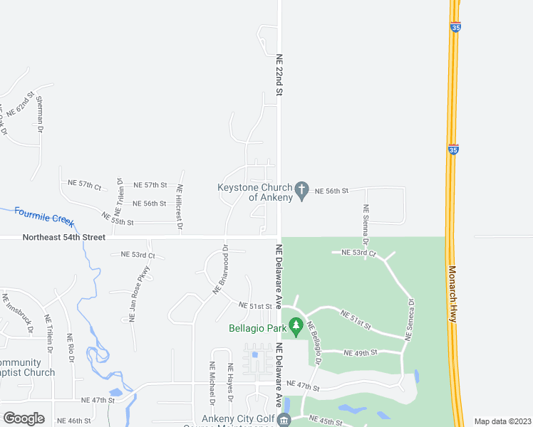 map of restaurants, bars, coffee shops, grocery stores, and more near 5515 Northeast Lowell Lane in Ankeny