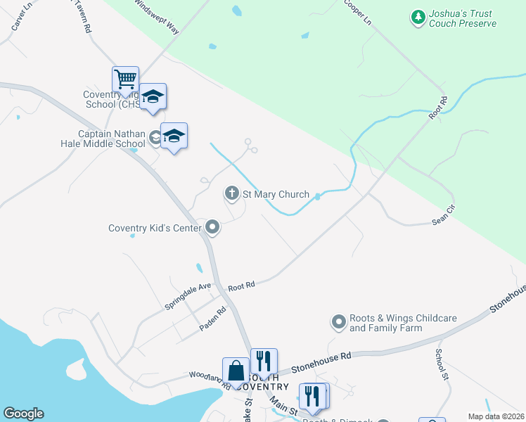 map of restaurants, bars, coffee shops, grocery stores, and more near 181 Root Road in Coventry