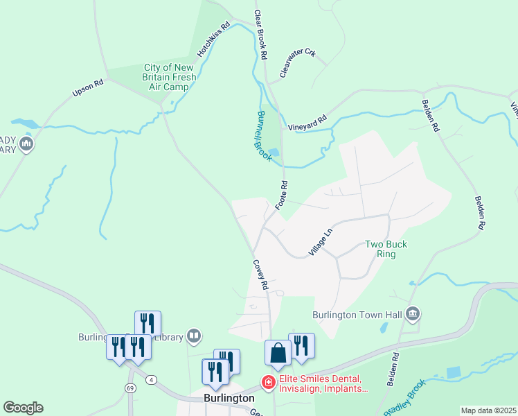 map of restaurants, bars, coffee shops, grocery stores, and more near 2 Village Lane in Burlington