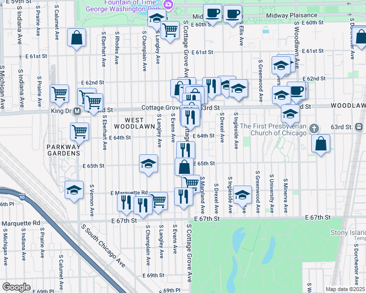 map of restaurants, bars, coffee shops, grocery stores, and more near in Chicago